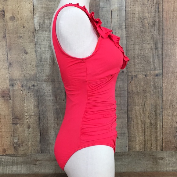Lauren Ralph Lauren Red Ruffle One Piece Swimwear Size 10 - Picture 2 of 13